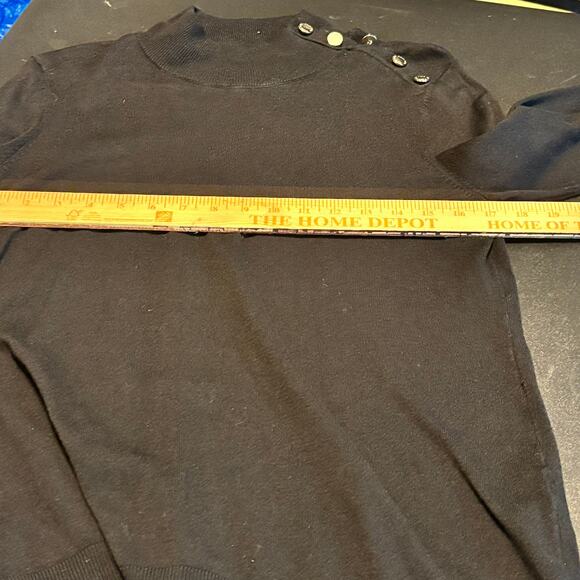 Calvin Klein Black Mock Neck Sweater Gold Button Shoulder Women’s M Pullover - Picture 8 of 8